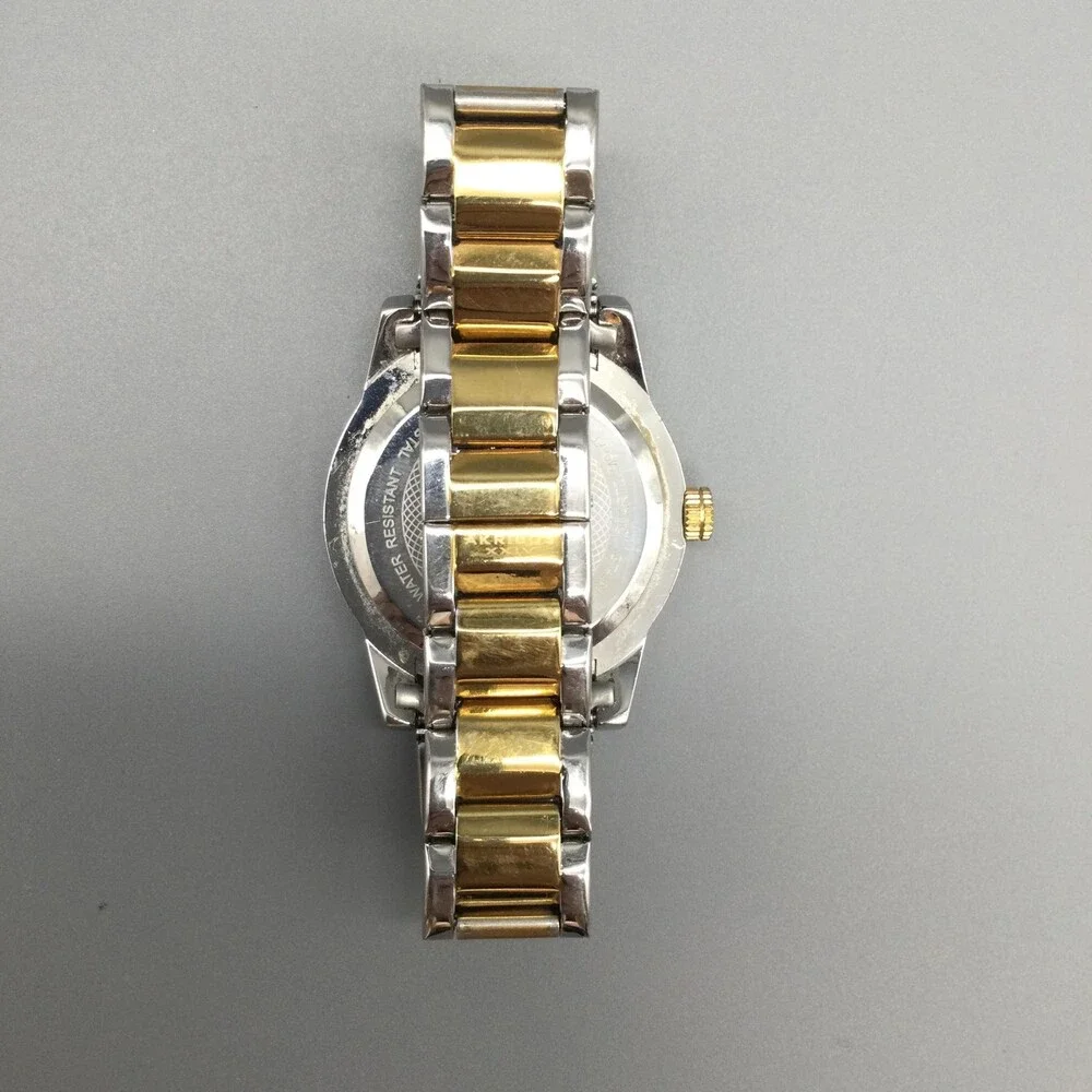 Akribos XXIV Womens Watch 36mm Two Tone Crystal Bezel Day Date New Battery 6